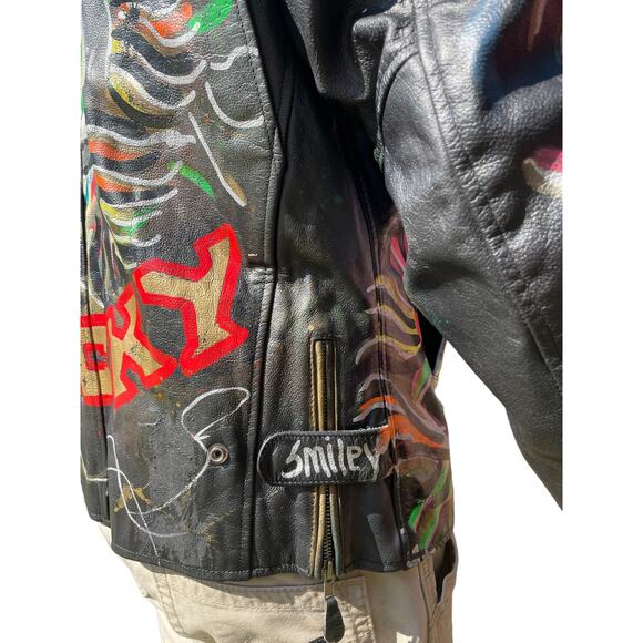 Vintage Biker Jacket, One-of-a-kind Custom Painted Leather, "Get Lucky" Large - Picture 5 of 12